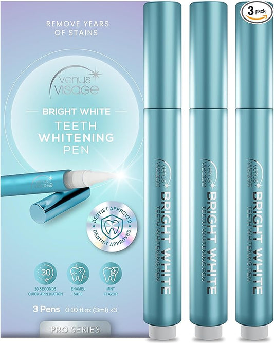 Venus Visage Teeth Whitening Pen - Effective Teeth Whitening Gel - 40+ Uses - Professional Formula - Mint Flavor - No Sensitivity (0.10 Fl Oz (Pack of 3))