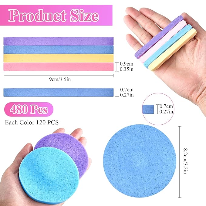 480 Pcs Compressed Facial Sponges, Soft Makeup Removal Round Face Wash Sponge, PVA Facial Sponges for Women Estheticians
