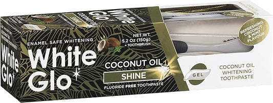 White Glo Coconut Oil Whitening Toothpaste, Refreshing Coconut & Mint Flavour, Fluoride-free Holistic Oral Care, Infused Luxurious Coconut Oil For Sparkling White Teeth and Ultimate Clean - 5.2 Ounces