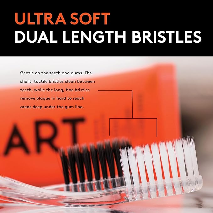 LINHART Extra Soft Toothbrush - Teeth Whitening with Multi-Length Bristles | White & Black 2-Pack