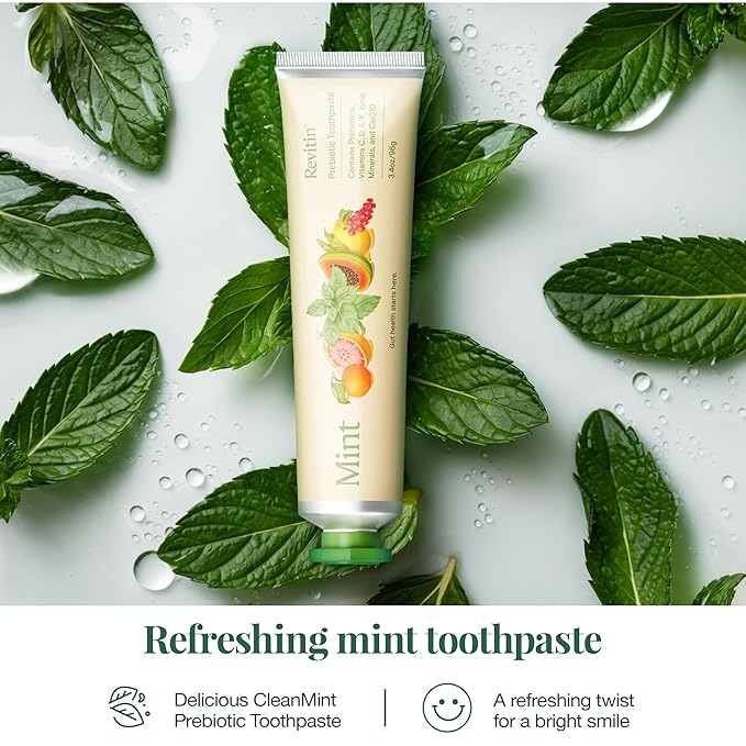 Revitin Toothpaste | Fluoride-Free Prebiotic Mint Tooth Gel | No SLS, Gluten Free, Dye Free, GMO Free, No Sweeteners | Non-Toxic, Kid Approved