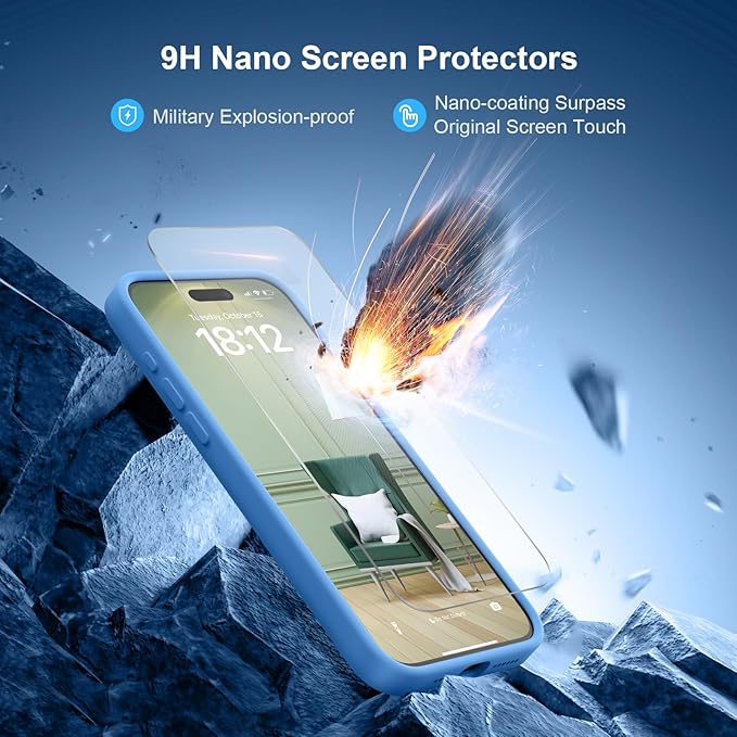 Magnetic for iPhone 15 Pro Case, Compatible with MagSafe, with 9H Nano Screen Protectors, Full Camera Protection, Silicone Shockproof Microfiber Lining Phone Case 6.1", Blue