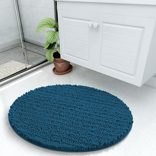 Arotive Luxury Round Chenille Bathroom Rug Mat, Extra Soft Thick Absorbent Shaggy Bath Rugs, Non-Slip Machine Wash Dry Plush Bath Mats for Bathroom, Shower and Tub, 24x24, Peacock Blue