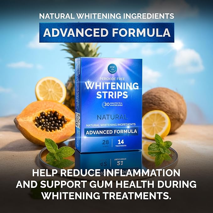 Whitening Strips for Sensitive Teeth – Enamel Safe, Peroxide-Free Coconut Teeth Whitening Strips with Natural Enzymes – Gentle White Stips for Sensitive Gums (28 Count (Pack of 1), Mint)