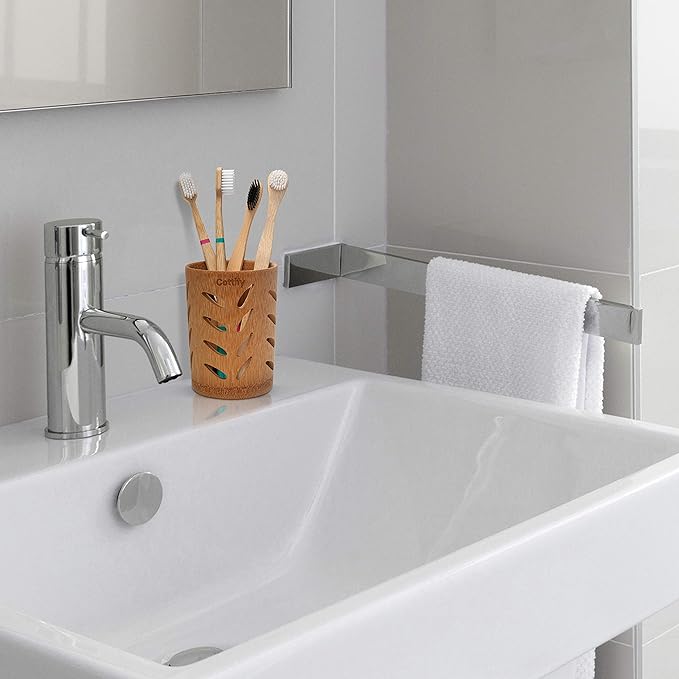 Eco-Friendly Bamboo Toothbrush Holder with Drainage – Quick Drying Single-Piece Design – Toothbrush Holders for Bathrooms – Wooden Toothbrush Holder Resilient in Humid Conditions - Matte Leaves