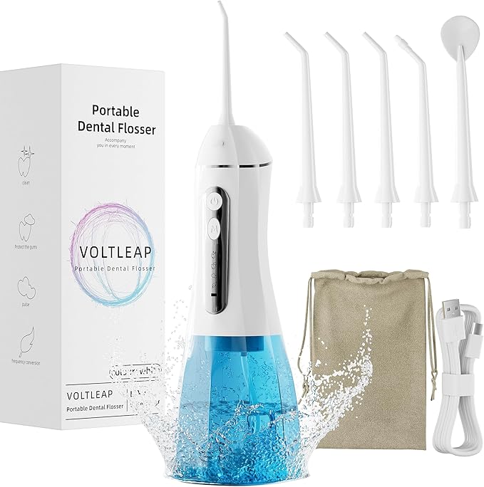 Water Flossers for Teeth, Electric Floss for Kids Adults, Water Dental Picks for Teeth Cleaning and Flossing, Portable Flossers for Travel Size, Travel Bag and 4 Tips, IPX7 Waterproof - White