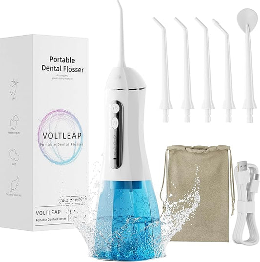 Water Flossers for Teeth, Electric Floss for Kids Adults, Water Dental Picks for Teeth Cleaning and Flossing, Portable Flossers for Travel Size, Travel Bag and 4 Tips, IPX7 Waterproof - White
