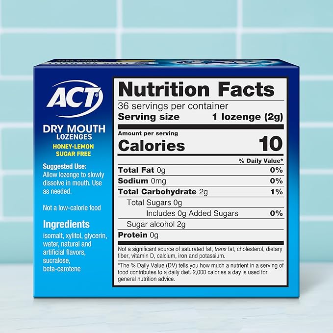 Act Dry Mouth Lozenges with Xylitol, Soothes, Moisturizes & Freshens, Honey-Lemon, Value Size, 36 ct., 2 pk