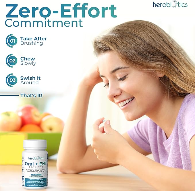 Oral Probiotics for Better Breath, Gingivitis, Strep Throat, Tonsil Stones, ENT - 6 Bn CFU Oral Probiotics with Lactobacillus Reuteri, L. Plantarum & BLIS K12-45 Chewable Tablets