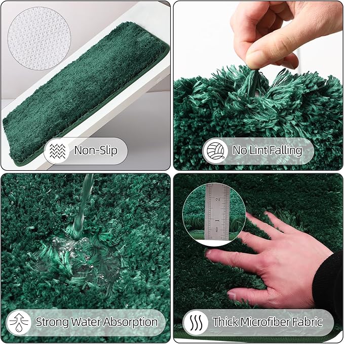Bathroom Set - Dark Green Bathroom Sets with Shower Curtain and Rugs, 24PCS Shower Curtain Set with Hooks, Soap Dispenser, Soap Dish, Toilet Brush Holder and Trash Can for Housewarming