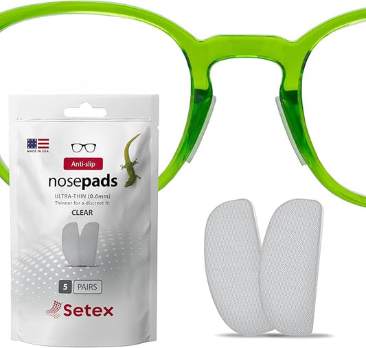 Setex Gecko Grip Ultra-Thin 0.6mm Anti Slip Eyeglass Nose Pads, (5 Clear Pair) USA Made, 2500 Innovative Microstructured Fibers per Nose Pad, 0.6mm x 7mm x 16mm