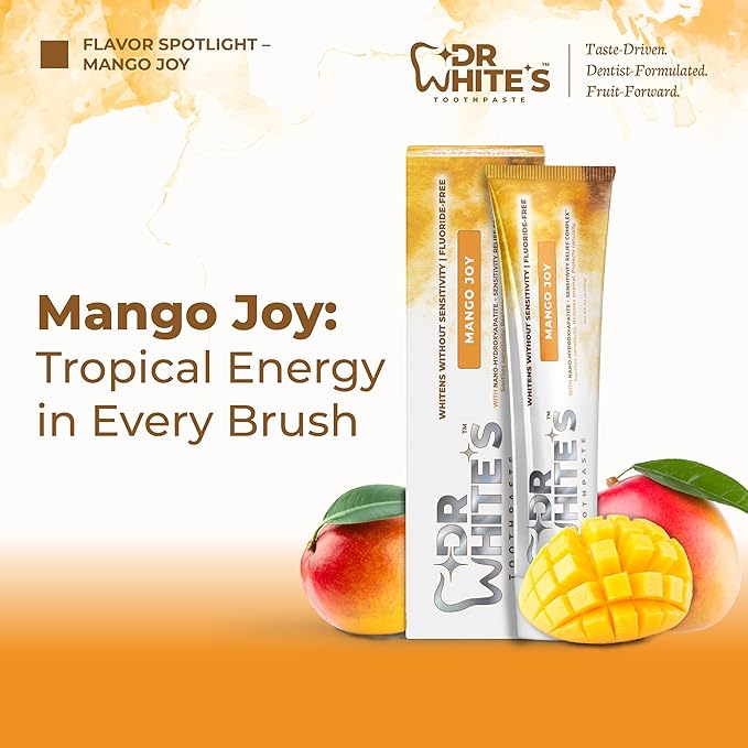 Dr. White’s Fruit by Design™ Line — Mango Joy Fluoride-Free Nano-Hydroxyapatite Toothpaste, 3.5 oz | Mint-Free | Dentist-Formulated | Enamel-Identical Mineral Care