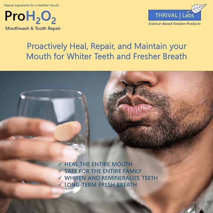 ProH2O2 Natural Mouthwash, Salt Swish, & Tooth Repair by Thrival Labs, Press Top Dispensing, 16 Fluid Ounces