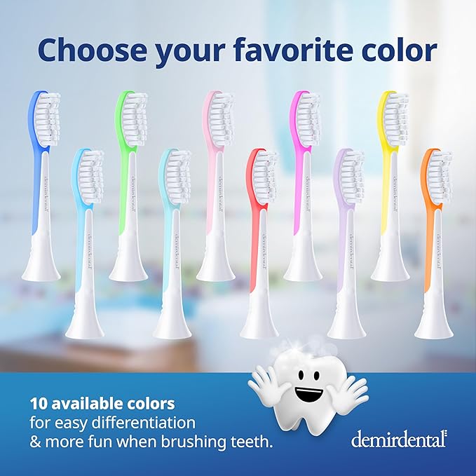 demirdental Kids Toothbrush Heads Compatible with Philips Sonicare Kids Toothbrush Heads - Replacement Heads Sensitive - Brush Heads from Ages 7 to 10 - Pink - Replaces HX6048-8 Pack