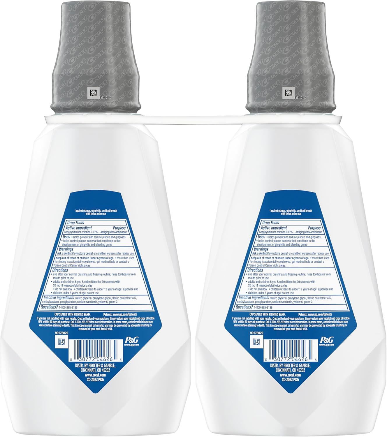 Crest Pro-Health Advanced Mouthwash, Alcohol Free, Extra Whitening, Energizing Mint Flavor, 2x946mL (32 fl oz)