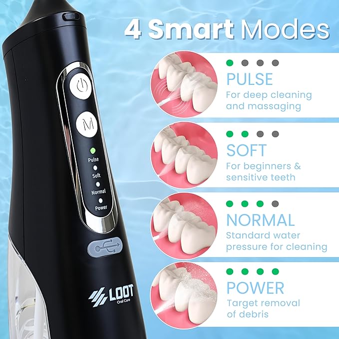 Dental Water Flosser Cordless, 310ML Electric Flosser with 4 Cleaning Modes & 8 Replaceable Jet Tips, IPX7 Waterproof Electric Waterflosser for Teeth Cleaning (8 Tips)