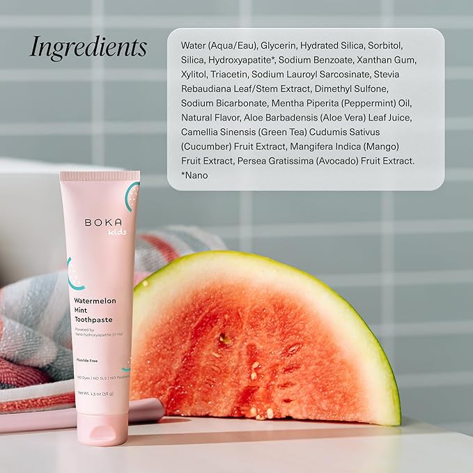 Boka Fluoride Free Toothpaste Nano Hydroxyapatite Toothpaste - Watermelon Mint Flavor, 1.3 oz 2pk US Manufactured