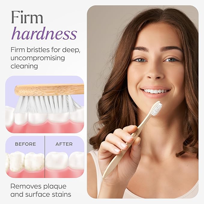 Firm Toothbrushes for Adults - 10 Pack - BPA Free Hard Bristle Toothbrush Firm - Bamboo Toothbrushes Hard