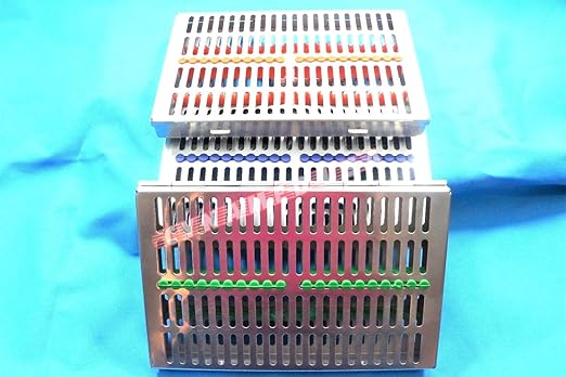 German Stainless 3 Dental Sterilization Cassette Rack Tray Box for 20 Instruments