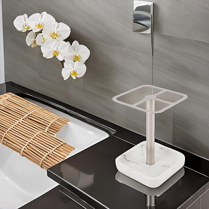 Toothbrush Holder Stainless Steel Bathroom Toothbrush Storage Organizer Toothpaste Holder Stand Rack for Bathroom Vanity, Countertops (Silver)