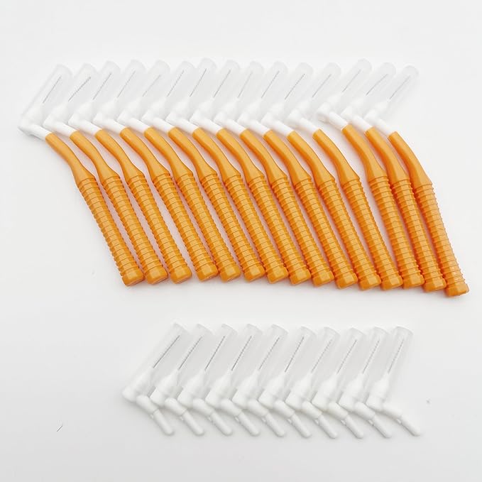 Interproximal Brush, Gum Interdental Brushes, L Angle Reusable Dental Cleaners, Disposable Oral Hygiene Brush, Toothpick Floss for Braces, Tooth Cleaning Tool (1.2mm Orange, Normal)