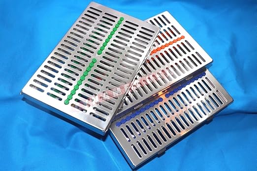 German Stainless 3 Dental Sterilization Cassette Rack Tray Box for 20 Instruments