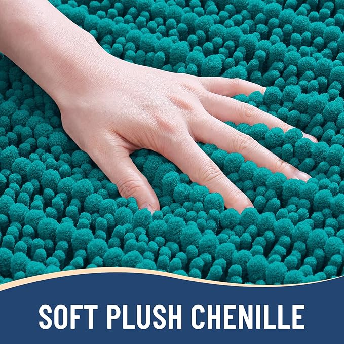 Arotive Luxury Chenille Bathroom Rug Mat, Extra Soft Thick Absorbent Shaggy Bath Rugs, Non-Slip Machine Wash Dry, Plush Bath Mats for Bathroom, Shower and Tub, 24x16, Lake Blue