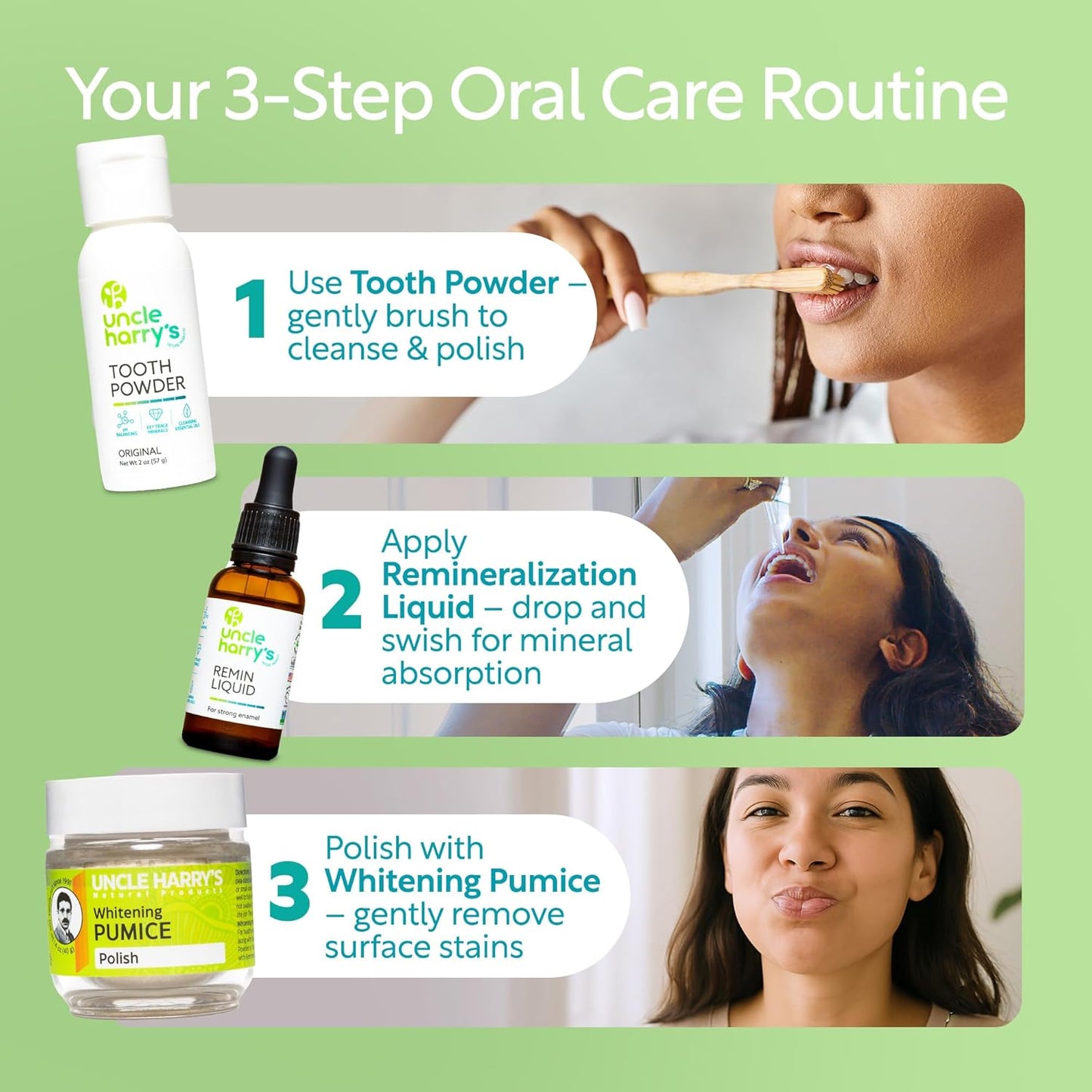Uncle Harry's Natural Remineralization Kit with Tooth Whitening - 3 Products Strengthen Weak Enamel, Brighten Smile, & Correct Oral Care Issues (1 kit)