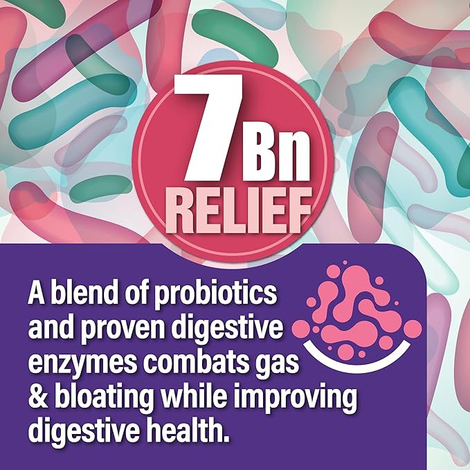 Gas & Bloating Support for Women and Men 7 Billion CFU – Chewable Probiotics & Lactobacillus Reuteri, Daily Digestive Enzymes for Occasional Bloating, Gut Comfort & Digestive Health