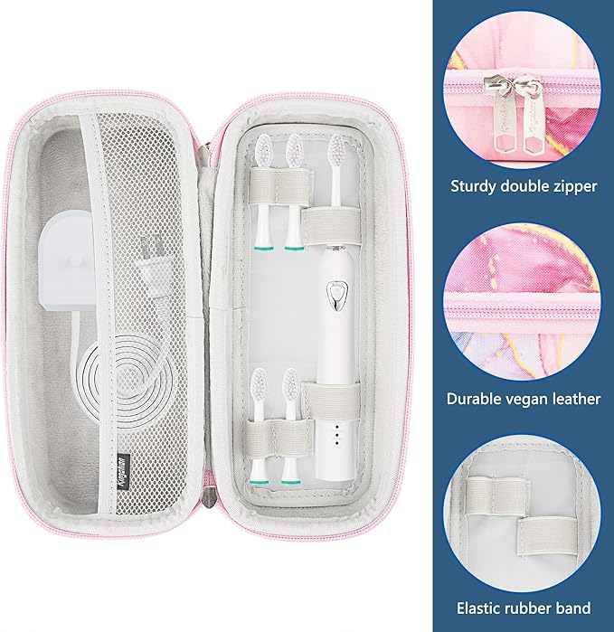 Toothbrush Travel Case Compatible with Oral-B Pro 1000, 2000, 3000, 3500, 1500/ for Philips Sonicare ProtectiveClean 4100 5100 Electric Toothbrush with Mesh Pocket for Accessories, Pink