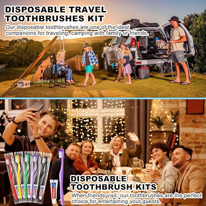 HAIFOTRVA 20pcs Disposable Toothbrushes with Toothpaste,Single Use Toothbrush with Toothpaste Individually Wrapped Disposable Travel Toothbrushes Kit Bulk for Homeless,Hotel,Guests(5 Colors)