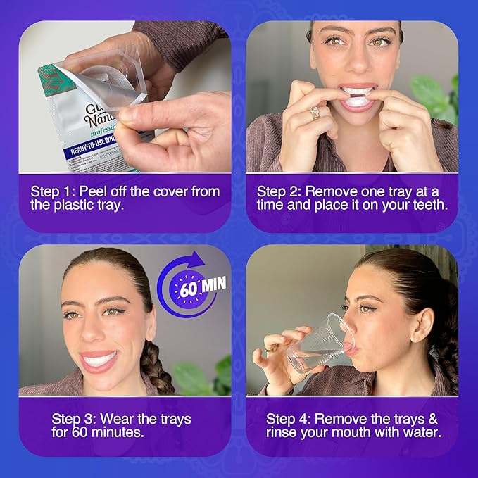 GuruNanda Ready-to-Use Prefilled Whitening Trays (7 Treatments) with 8% Hydrogen Peroxide to Remove Surface Stains, Fast & Easy Teeth Whitening for Sensitive Smiles