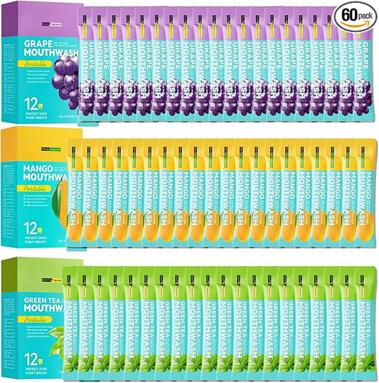 Travel Size Mouthwash,Mini Mouthwash Travel Size Bulk Portable Mouth Wash Set,Individual Small Travel Mouth Wash Packets for Fresh Breath(Pack of 60) J