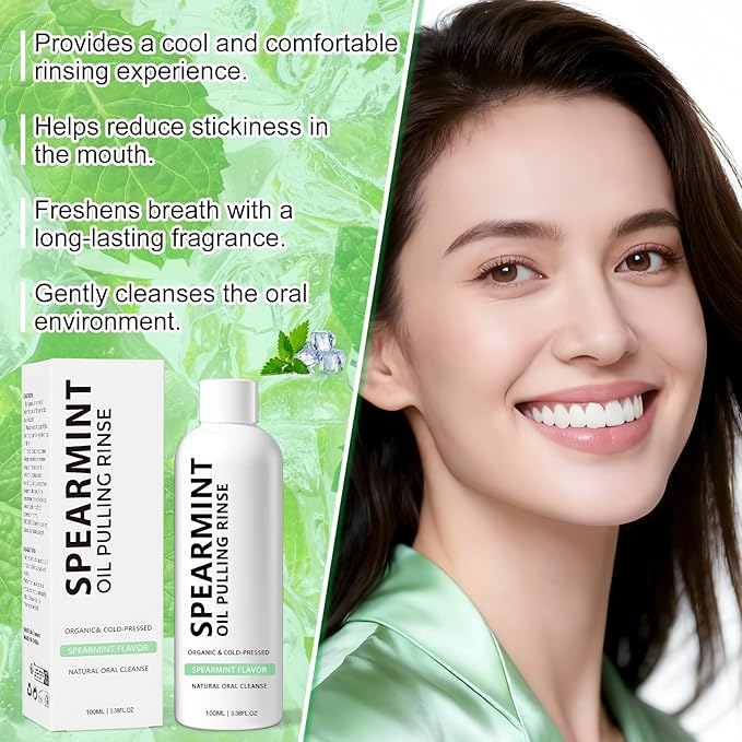 Spearmint Oil Pulling Rinse, Cold-Pressed Coconut Mouthwash for Teeth Whitening,Natural Peppermint Pulling Oil to Help Maintain Gum Health and Freshen Breath (1)