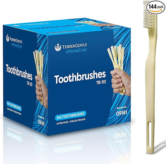 Medium Soft Toothbrushes for Adults and Kids - Box of 144 Yellow Tooth Brushes - Individually Wrapped