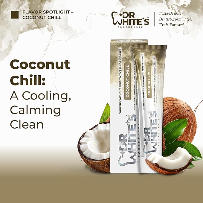 Dr. White’s Fruit by Design™ Line — Coconut Chill Fluoride-Free Nano-Hydroxyapatite Toothpaste, 3.5 oz | Mint-Free | Dentist-Formulated | Enamel-Identical Mineral Care