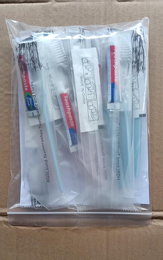 30 Pack Disposable Toothbrushes with Toothpaste Floss Individually Wrapped, 2 Color Toothbrush,10g Toothpaste,Floss Pick,Bulk Toothbrush Kit for Homeless,Airbnb,Hotel,Guest