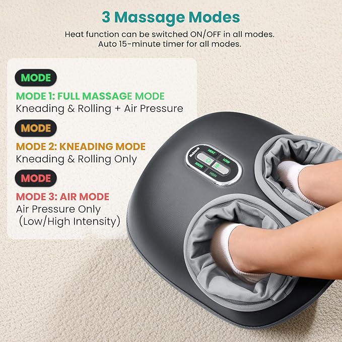 Nekteck Shiatsu Foot Massager with Heat [2026 Upgraded], FSA Eligible Deep Kneading Therapy Air Compression, HSA Feet Massage for Plantar Fasciitis, Improve Blood Circulation Foot Wellness Pain Relief