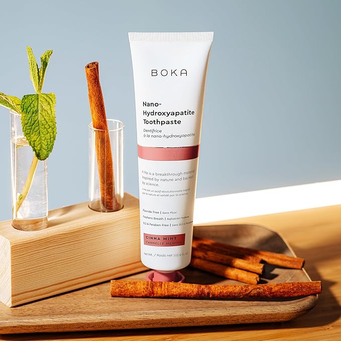 Boka Fluoride Free Toothpaste, Nano Hydroxyapatite Toothpaste, Appropriate for Sensitive Teeth - for Adult, Kids Oral Care - Cinnamon Mint Flavor, 4 Fl Oz 1Pk US Manufactured (Pack of 2)