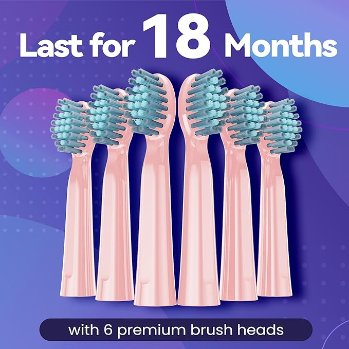 7AM2M Sonic Electric Toothbrush for Adults High Power Rechargeable Toothbrushes with 6 Brush Heads,5 Adjustable Modes, Built-in 2-Minute Smart Timer,3 Hours Fast Charge for 45Days Pink
