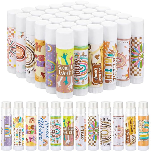 36 Set Social Worker Gift Bulk Lip Balm Inspirational Quote Tag Organza Bag School Social Worker Appreciation Gift for Women Employee Volunteer BSW NSW MS Valentine's Day Birthday Supplies