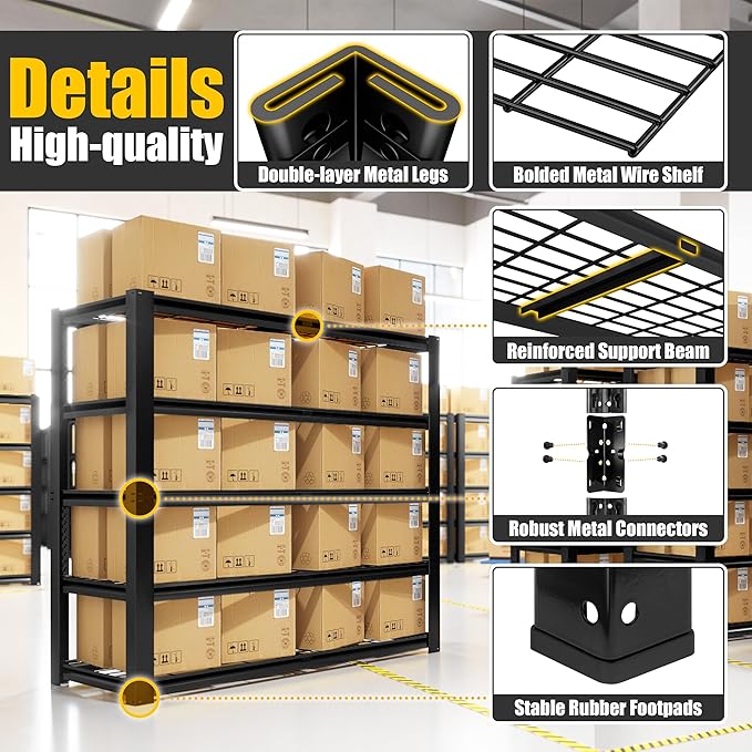 PrimeZone Heavy Duty Garage Shelving 2200 LBS 4 Tier Heavy Duty Storage Shelves Adjustable Industrial Metal Wire Shelf Unit for Garage,Basement,Pantry,Warehouse,Commercial,40" W X 20" D X 60" H 2Pack