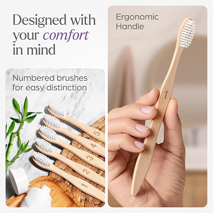 Firm Toothbrushes for Adults - 10 Pack - BPA Free Hard Bristle Toothbrush Firm - Bamboo Toothbrushes Hard
