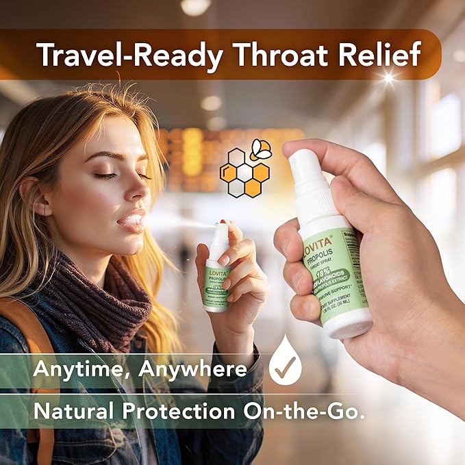 Lovita Bee Propolis Throat Spray, 18% Bioflavonoids, Alcohol-Free, Immune Support, Throat Soothing, Antioxidant, Gentle Taste, 1 Fl Oz (Pack of 1)