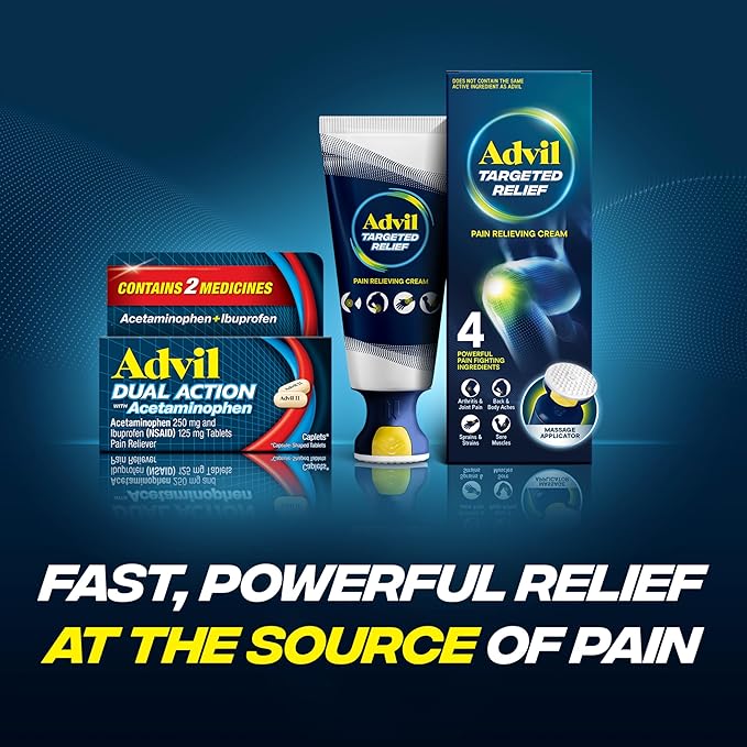 Advil Dual Action Coated Caplets with Acetaminophen, 250 Mg Ibuprofen and 500 Mg Acetaminophen per Dose (2 Dose Equivalent) for 8 Hour Pain Relief - 216 Count