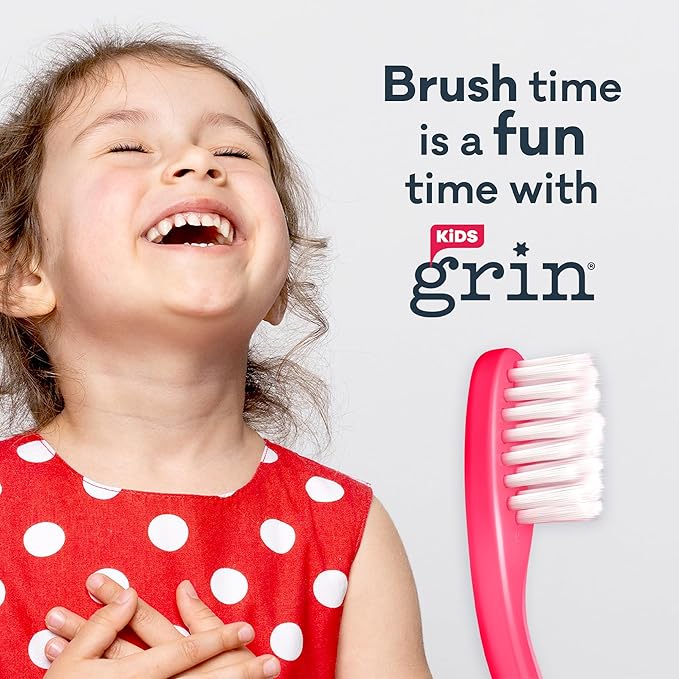 Grin Kids 100% Recycled Toothbrush, Extra Soft, 4 Count, Blue, Gentle Care for Baby and Toddler Teeth