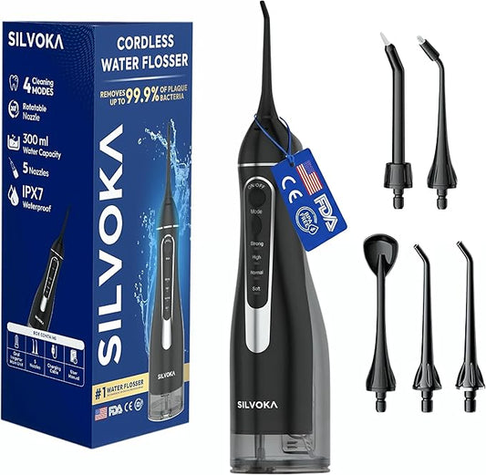 Water Flosser for Teeth, Cordless Oral Irrigator, Portable Dental Flosser with 300ML Tank, 4 Cleaning Modes, IPX7 Waterproof, Rechargeable Water Floss Pick for Braces, Gum Care & Travel