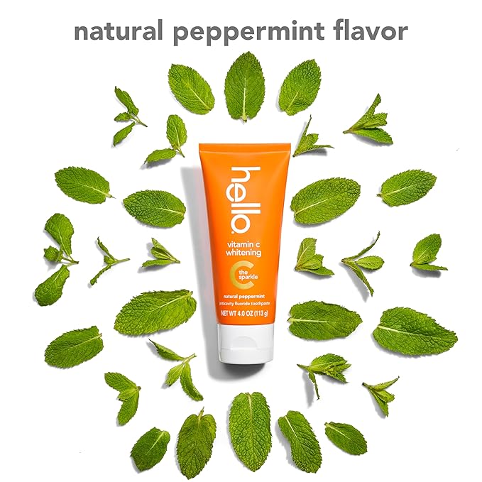 hello Vitamin C Whitening Toothpaste with Fluoride, Whitening SLS Free Toothpaste, Up to 2 Shades Whiter Teeth, No Peroxide, Safe for Everyday Use, Natural Peppermint, 4.0 Oz