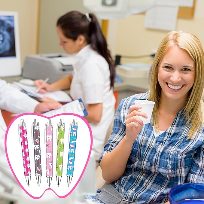 30 Pcs Teeth Pens Bulk Dental Gifts Retractable Dentists Ballpoint Pen Black Ink with Paper Scroll Inside Dental Assistant Accessories Dentists Gifts for Office School Stationery