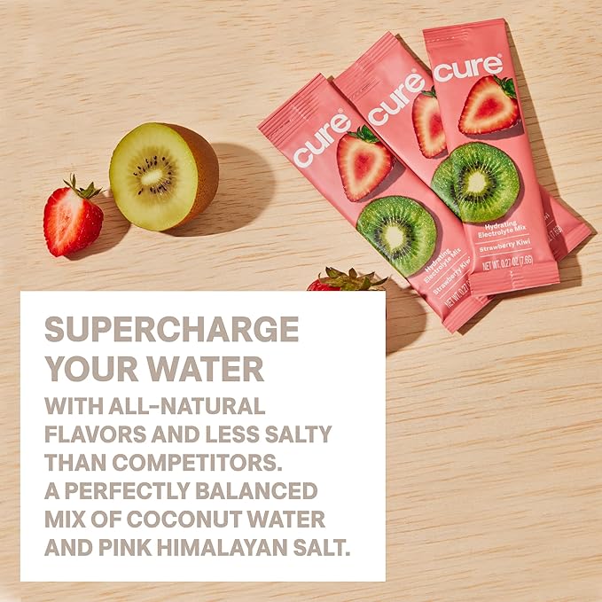 Cure Hydration | Plant-Based Electrolyte Drink Mix | No Added Sugar | FSA-HSA | Dehydration Relief Powder Made with Coconut Water | Non-GMO | Vegan | 8 Packets - Variety Pack
